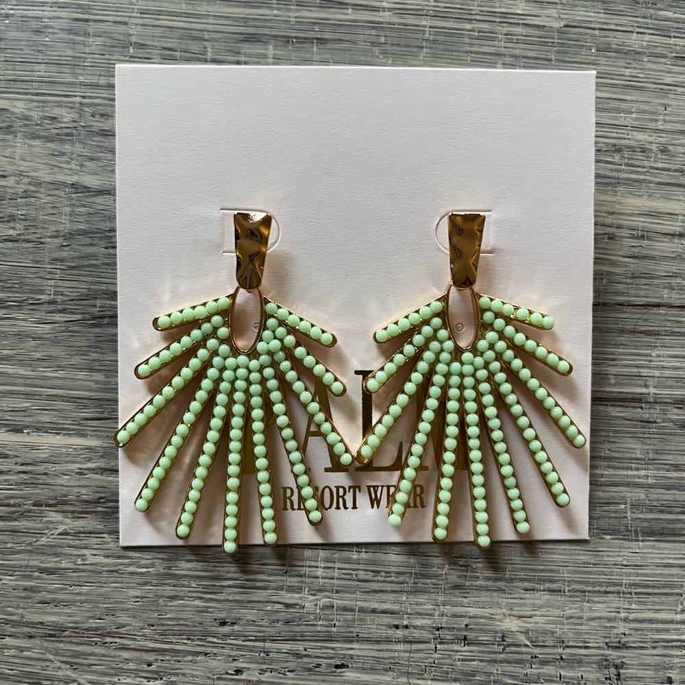 PALM Resort Wear Mint Green Beaded Statement Earrings